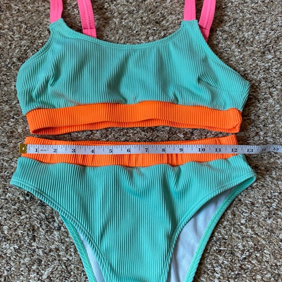 Cupshe 2 Piece Bikini Medium Green Neon High Waist Cheeky - Picture 5 of 6